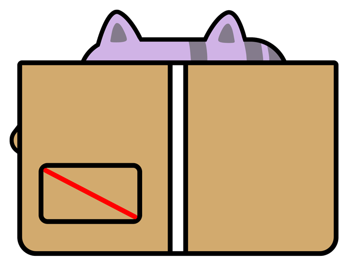 Toastah peeking out of a cardboard box, unimpressed
